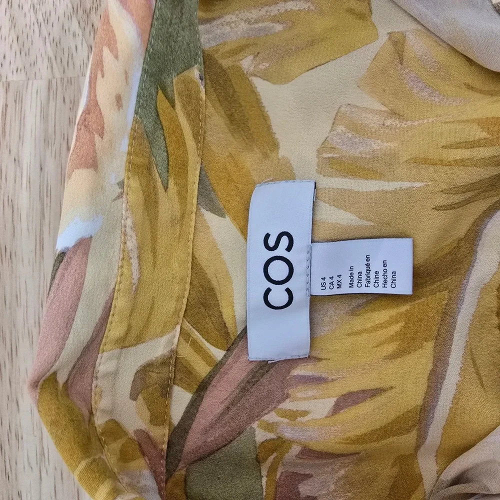 COS Women Yellow Tropical Floral Print Shirt and Shorts Matching Set Size 4